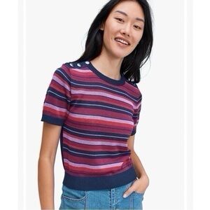 NEW Kate Spade Interstellar Blue Striped Short Sleeve Sweater